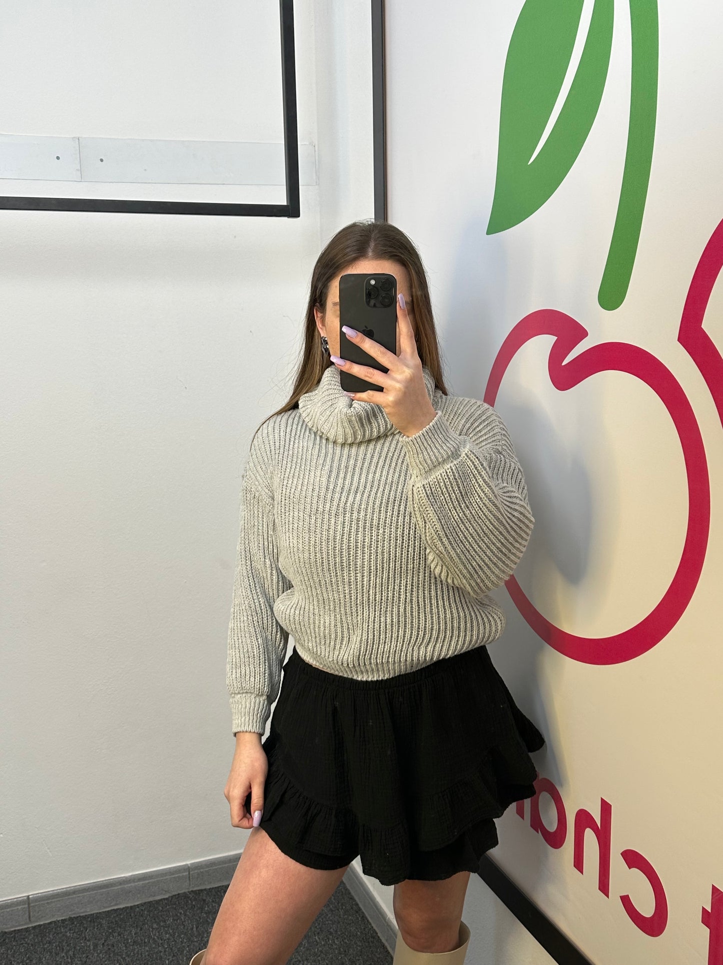 STRICKPULLOVER "MAYA" MIT ROLLKRAGEN GRAU