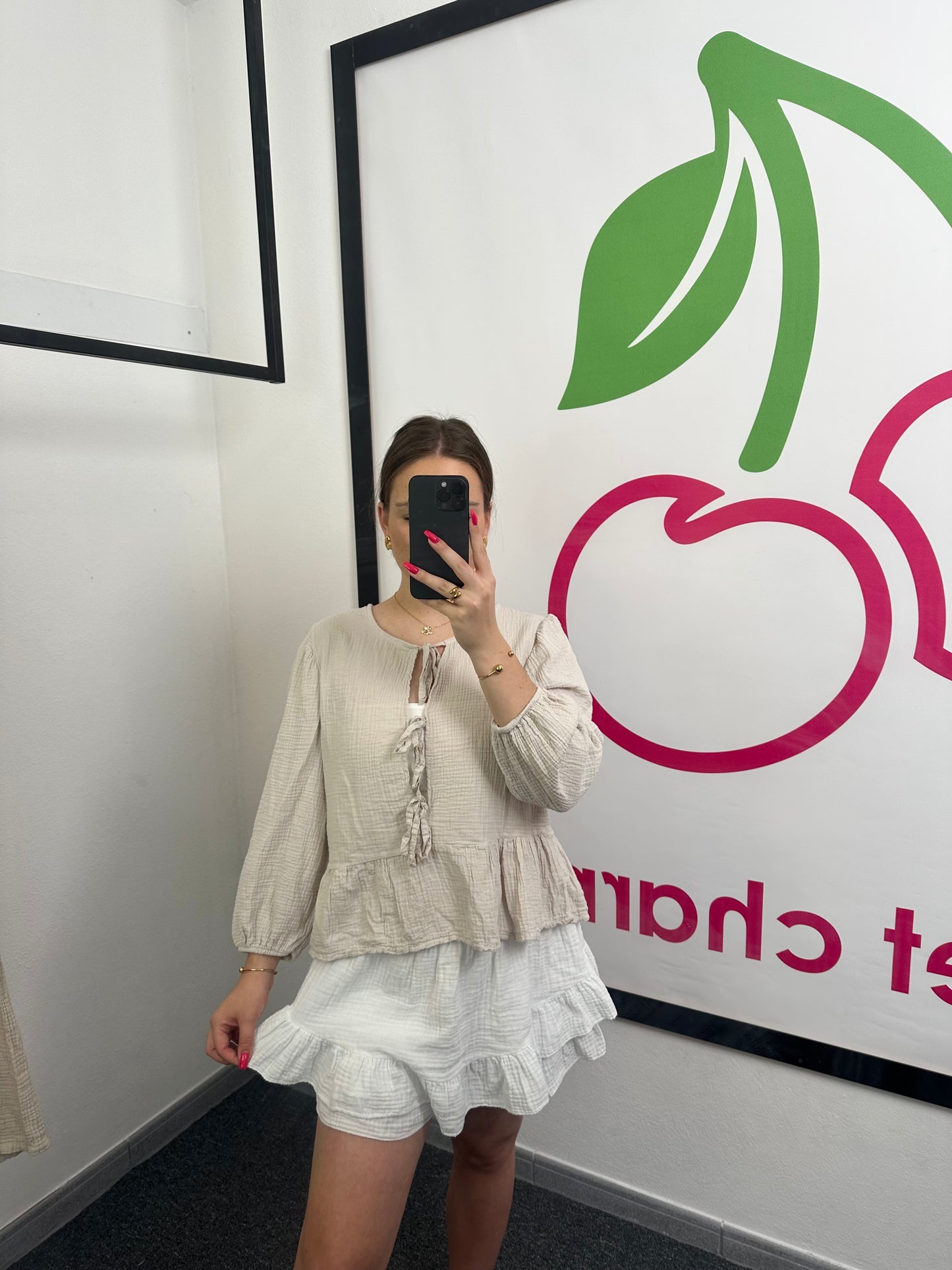 MUSSELIN KNOTEN-BLUSE "OHANA" BEIGE