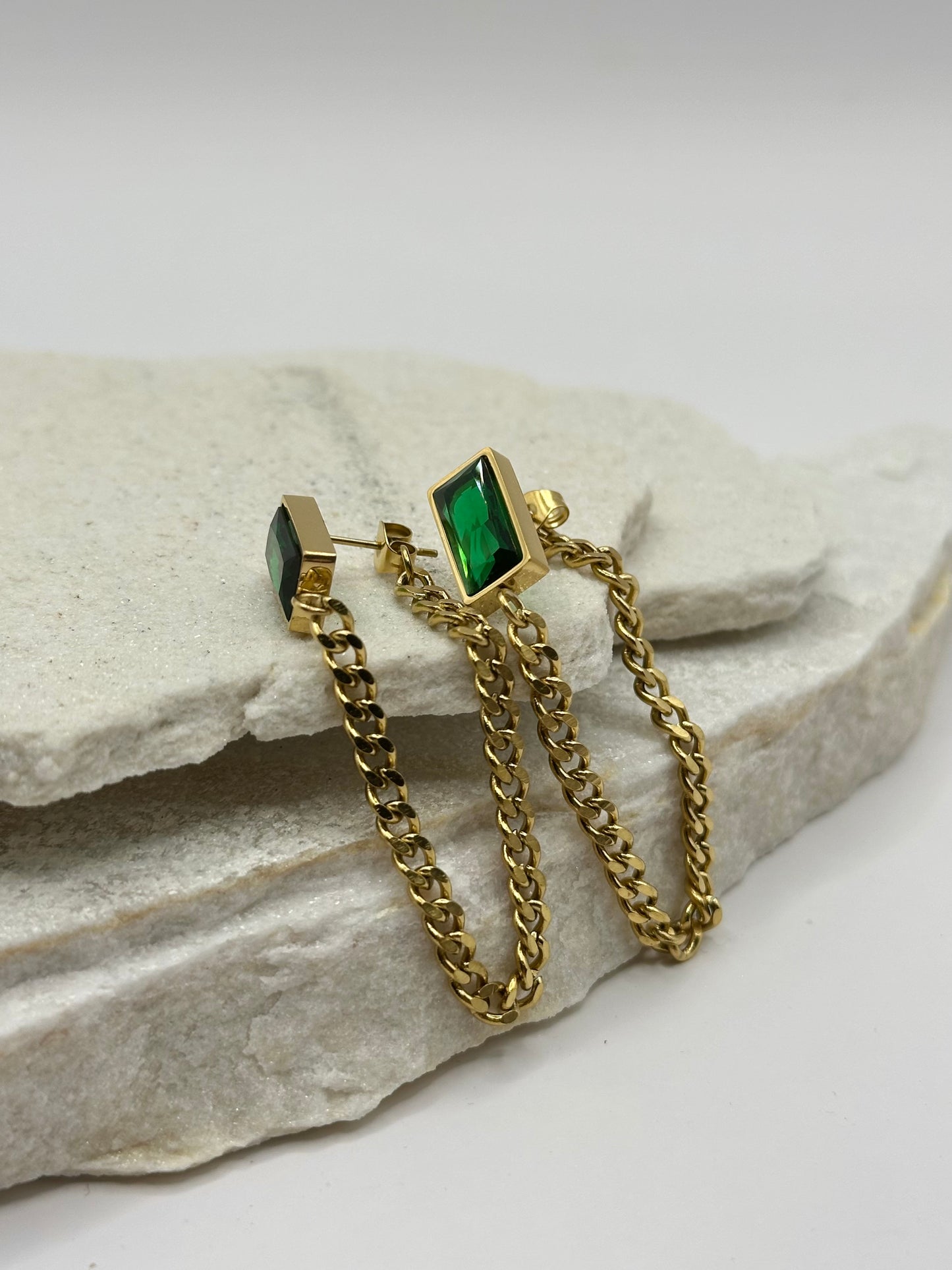GREEN STONE EARRINGS GOLD