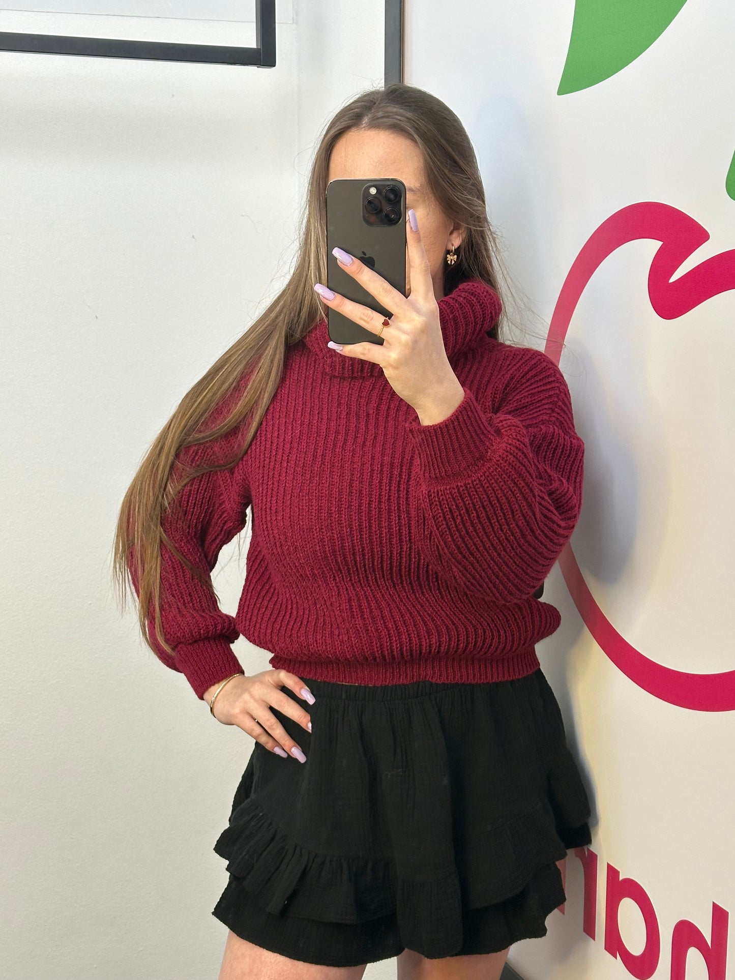 STRICKPULLOVER "MAYA" MIT ROLLKRAGEN BURGUNDER