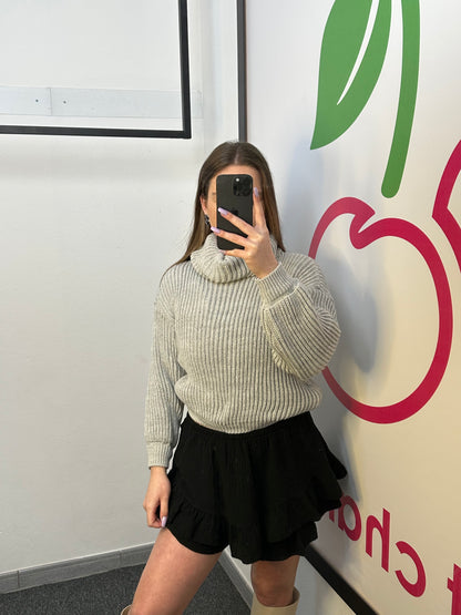STRICKPULLOVER "MAYA" MIT ROLLKRAGEN GRAU