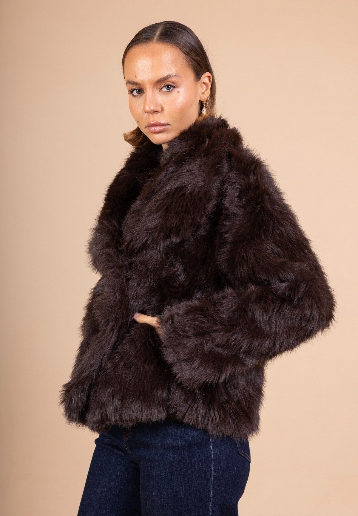 FELLJACKE JACKE „TED" DUNKELBRAUN