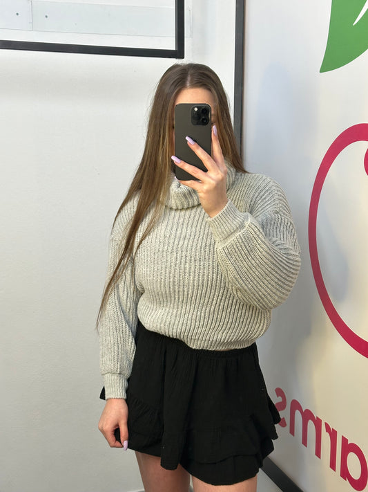 STRICKPULLOVER "MAYA" MIT ROLLKRAGEN GRAU