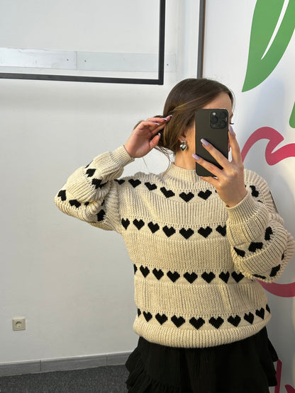 PULLOVER „LOVER" BEIGE/SCHWARZ