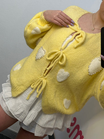 VALENTINES CARDIGAN „PERLI" GELB