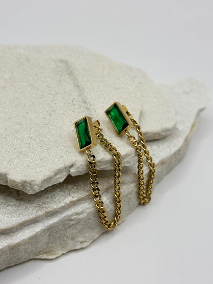 GREEN STONE EARRINGS GOLD