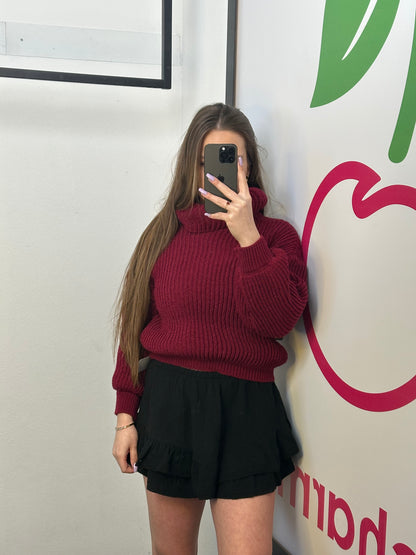 STRICKPULLOVER "MAYA" MIT ROLLKRAGEN BURGUNDER