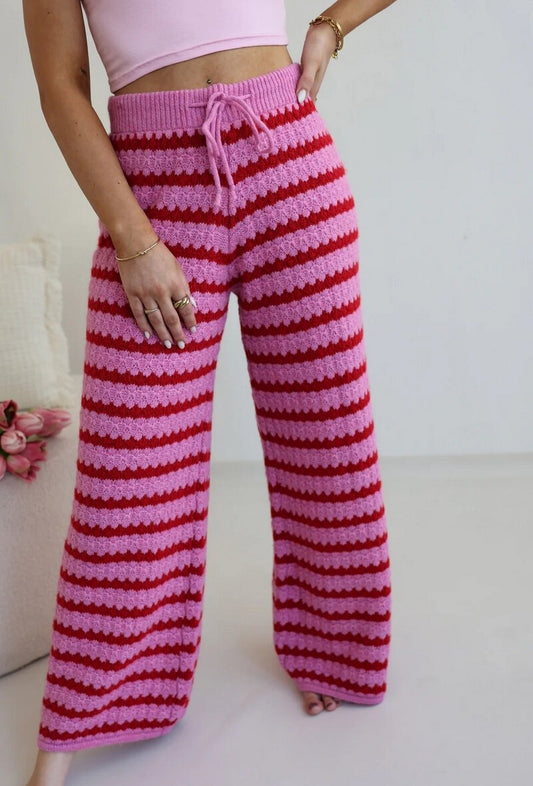 STRICKHOSE HOSE „STRIPPED“ ROSA-ROT