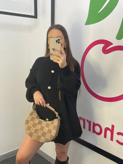 CARDIGAN "BOWY" MIT GOLDENEN MANSCHETTENKNÖPFEN