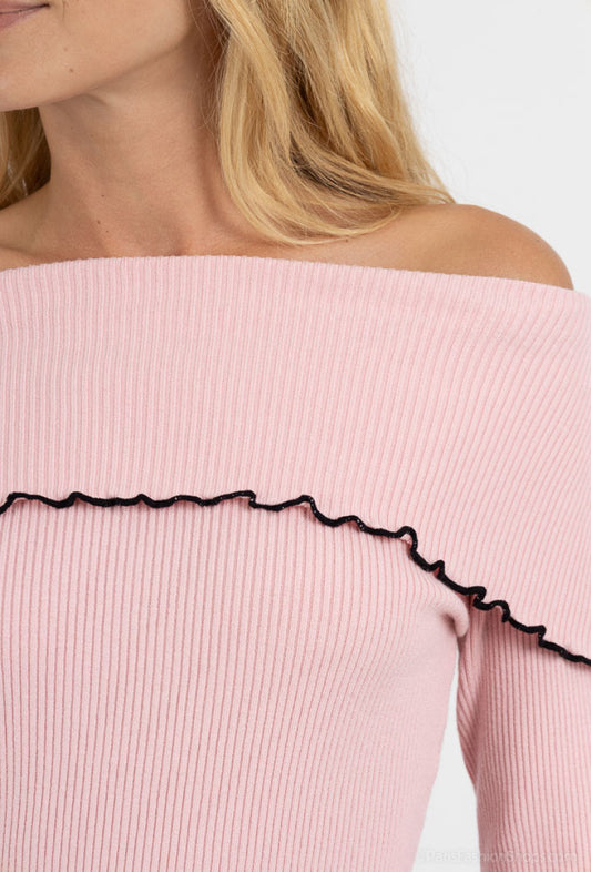 PULLOVER "ROSY" SCHULTERFREI MIT RÜSCHEN
