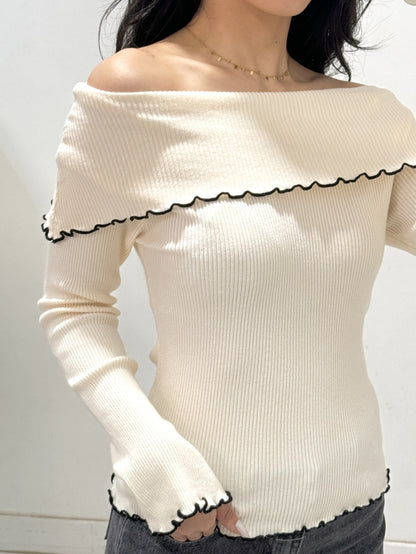 PULLOVER "ROSY" SCHULTERFREI MIT RÜSCHEN